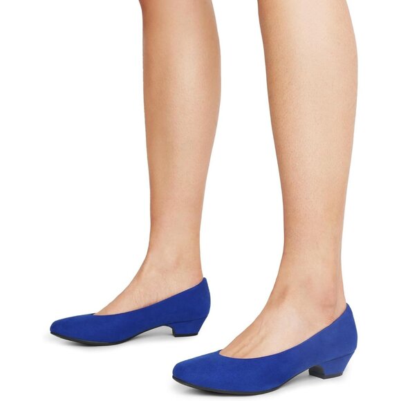 Dream Pairs Women's Royal Blue Closed Pointed Toe Low Chunky Heel Pump Shoes - Picture 6 of 7